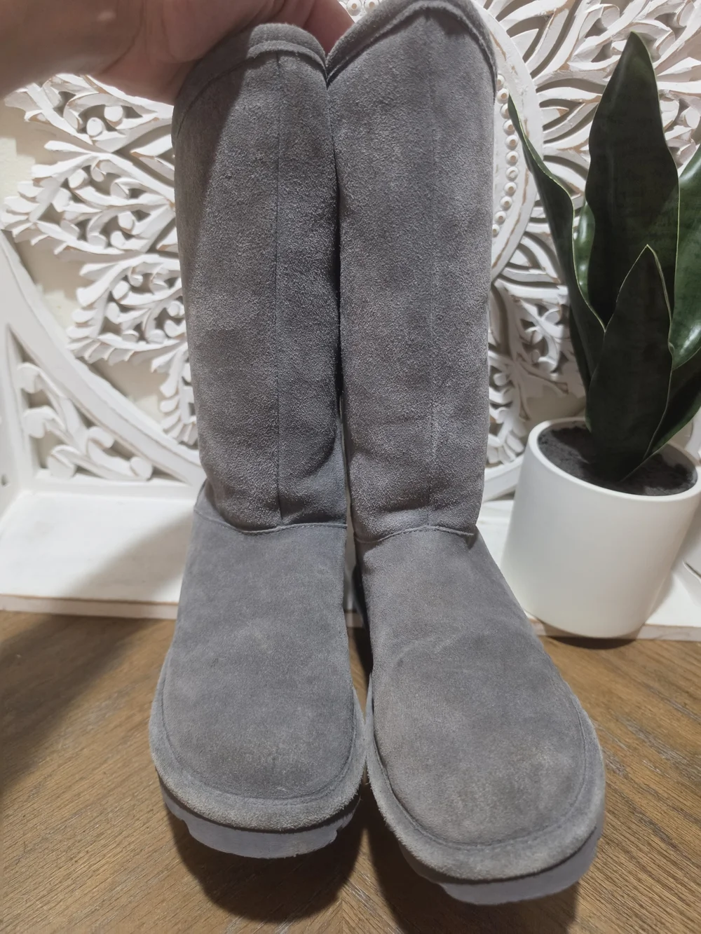 Bear PAW Gray Suede Tall Winter Boots - Lace Up Back WOMENS SIZE 8